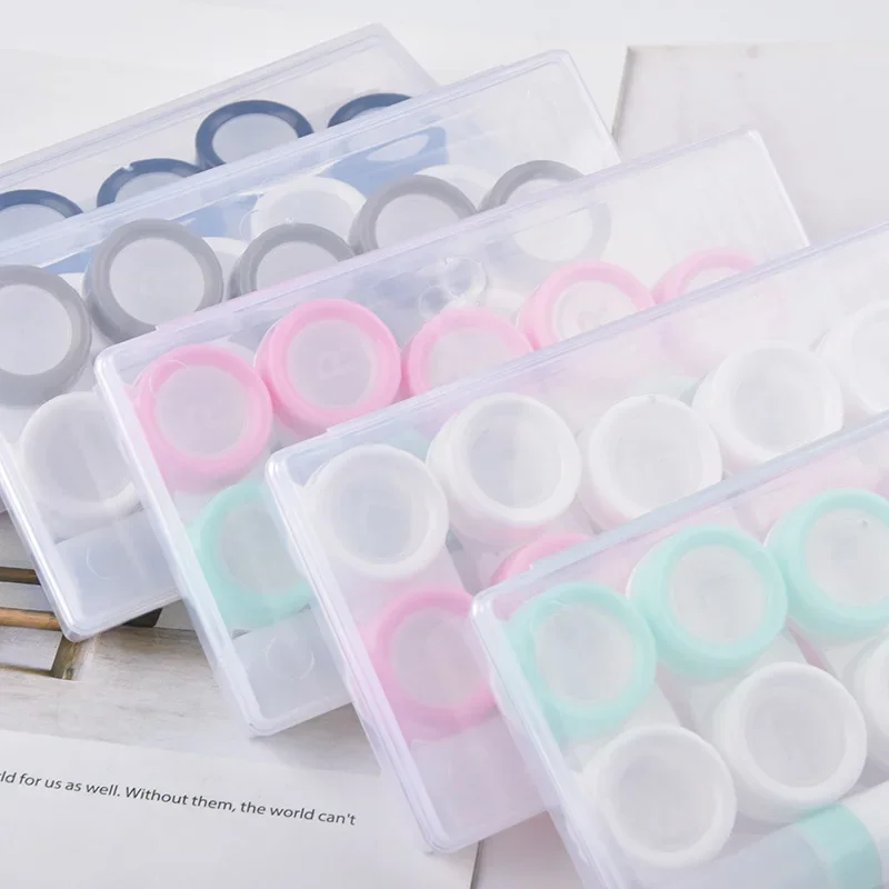 1Set Contact Lens Container Portable Travel Kit Women Men Multicolored Contact Lenses Case with Tweezers Display Box