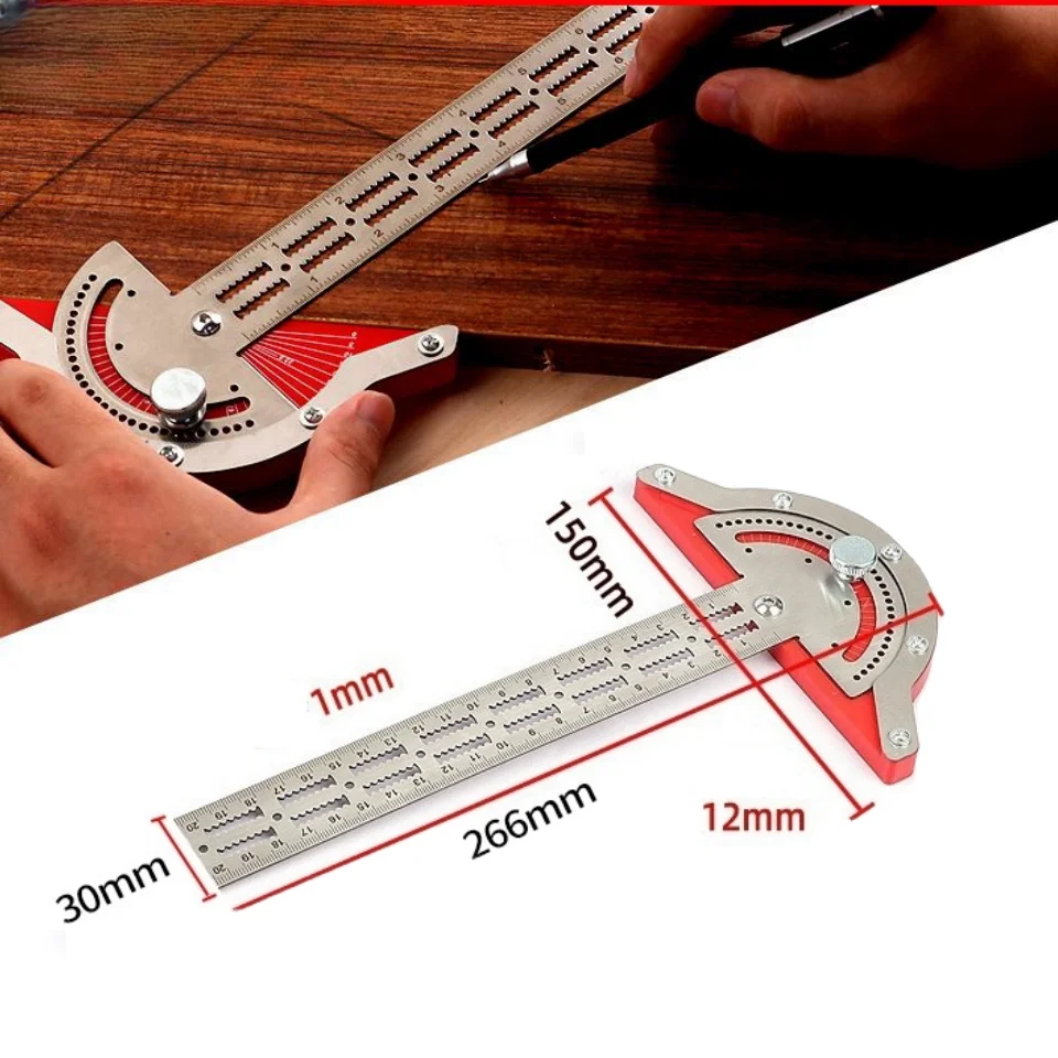 Metric Woodworking Edge Ruler 20/32/45cm Multifunctional Construction Ruler 0-70 Degrees Adjustable Protractor Angle Measuring