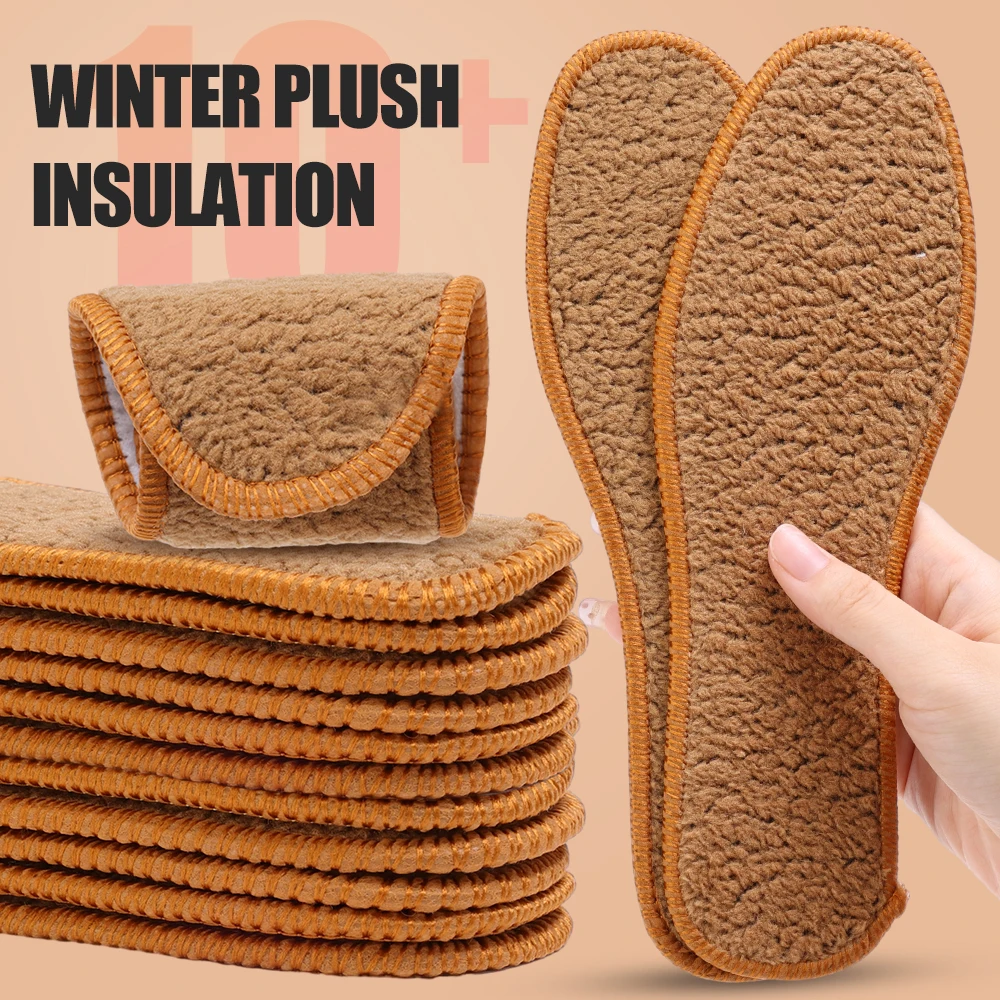 2/10pcs Winter Thermal Shoes Insoles Soft Alpaca Wool Thicken Warm Shoes Pads Breathable Women Men Snow Boots Shoes Heated Pad