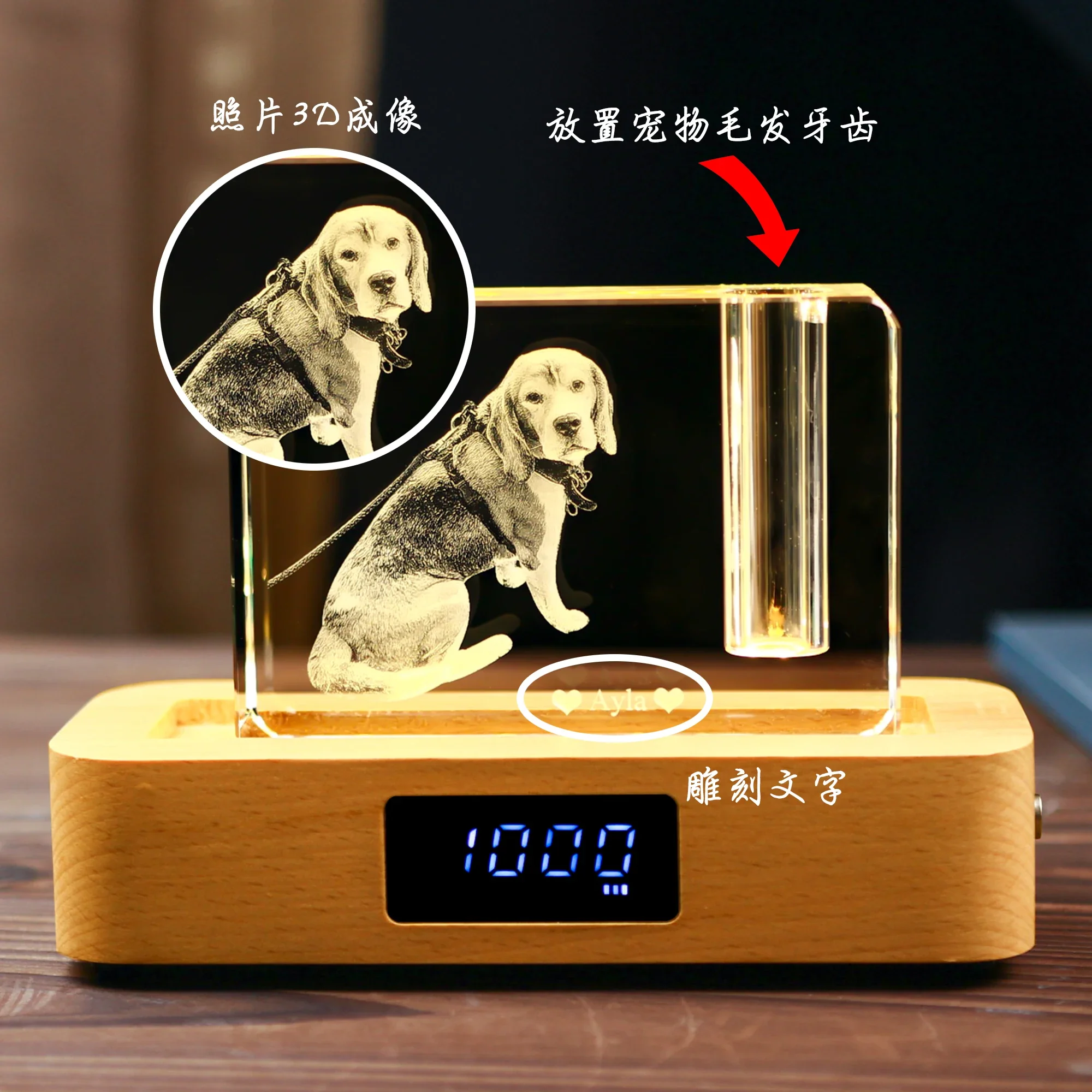 Pet Photo Customized Crystal 3D Inside Engraved Souvenir Ornament Storage Dog Cat Hair Crystal Pre-punching