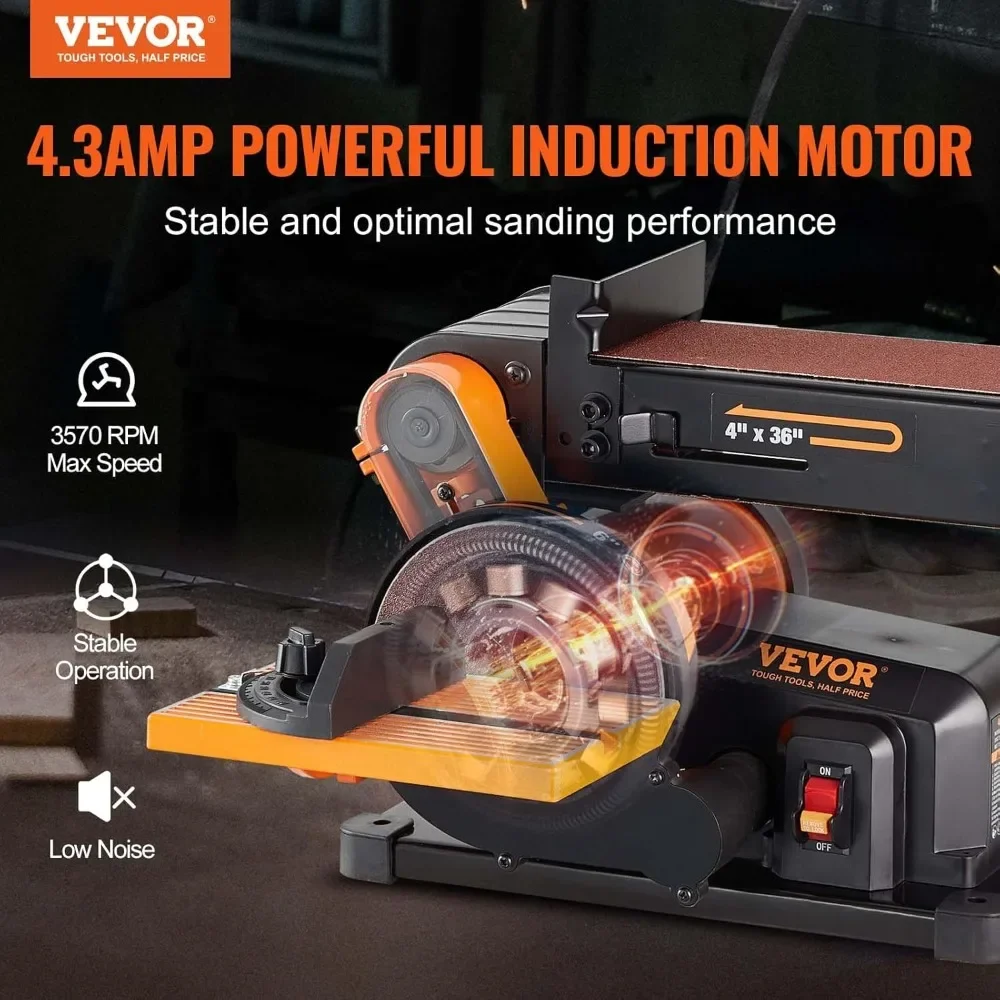 Belt Sander Combo with 4.3A Induction Motor, Powerful Woodworking Sander with Bench Mount and Cast Aluminum Work Table