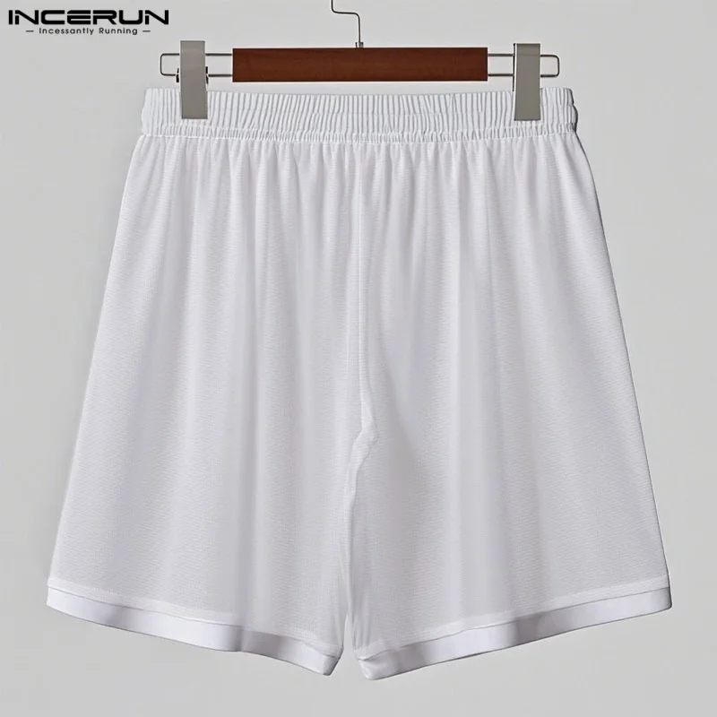 Heren shorts mesh patchwork trekkoord losse transparante mannelijke shorts streetwear zomer 2025, sexy vakantie heren bodems INCERUN