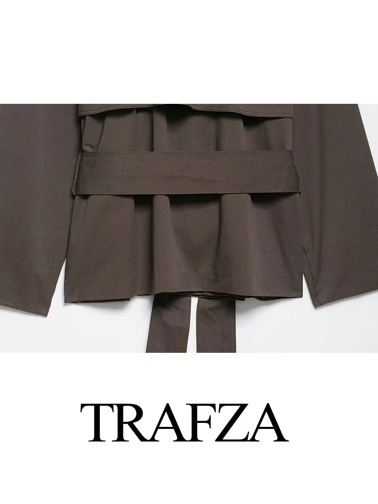 معاطف عصرية للخريف للسيدات من TRAFZA بياقة مقلوبة وأكمام طويلة ورباط علوي سترات نسائية أنيقة واحدة الصدر #6