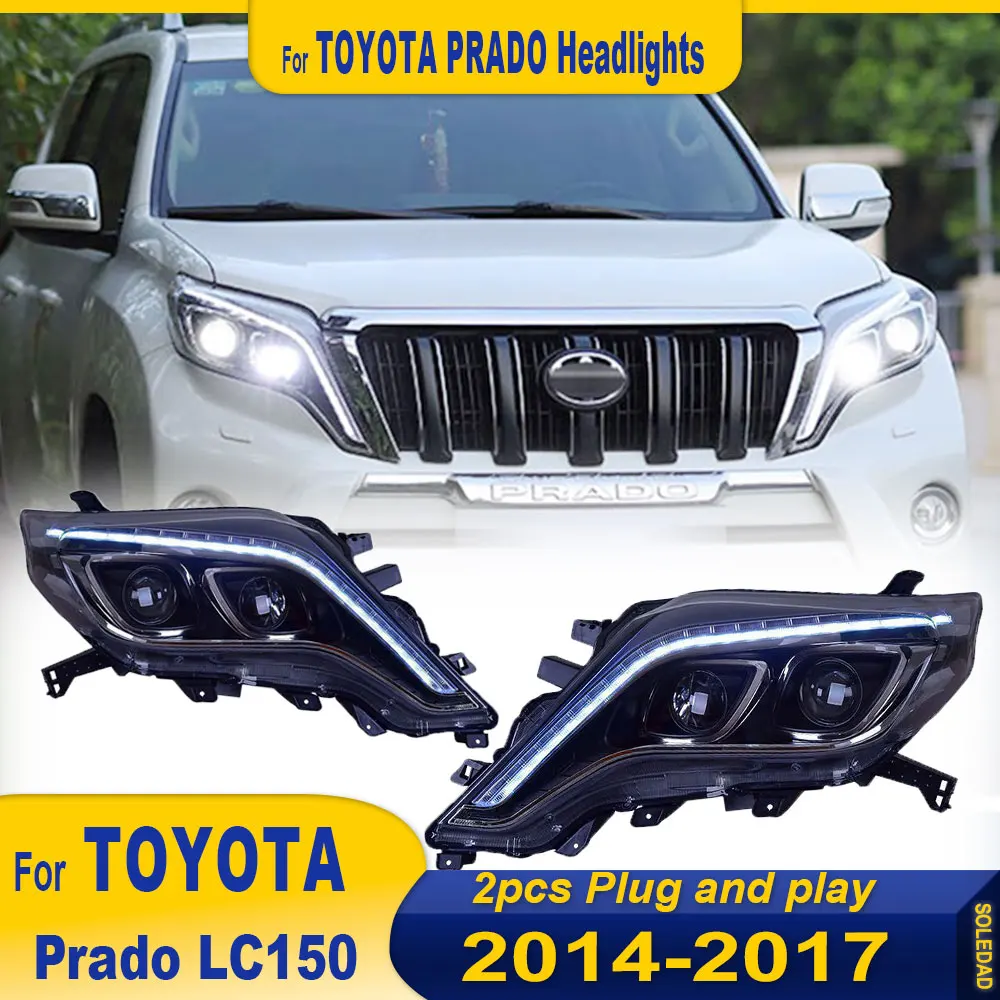 A pair Car Lights for Toyota Prado LED Headlight 2013-2017 LC150 Head Lamp Drl Dynamic Signal Projector Lens Auto Accessories