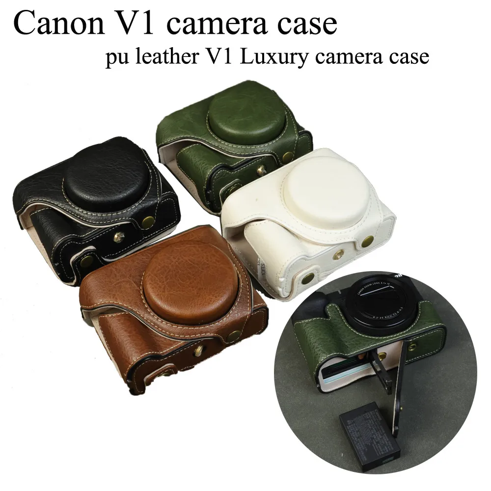 

PU Leather Canon V1 Camera Case Bag Body Cover For Canon V1 Open battery directly