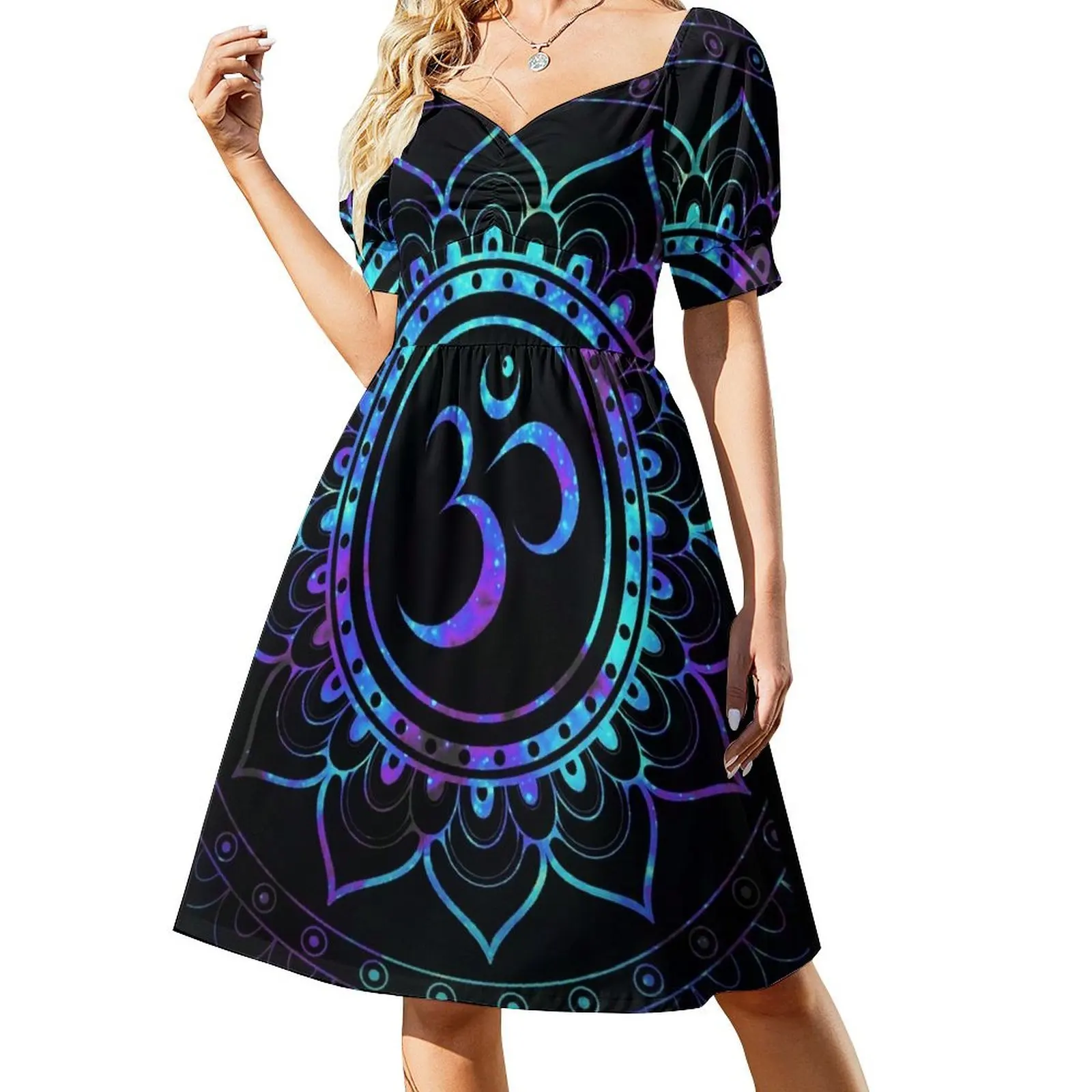 

Om Mandala: Purple Teal Blue Galaxy Short Sleeved Dress sexy short dresses daring party dresses woman Dress