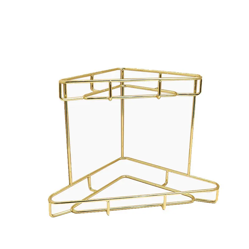 Triangular wrought iron storage rack metal corner cosmetic jewelry second shelf gold multi-layer shelf