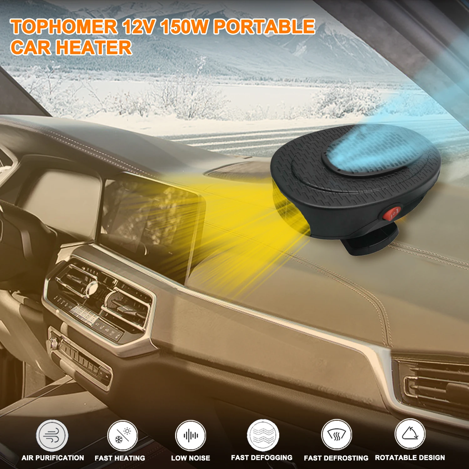 

12V 150W Car Heater 2-Speed Adjustment Defroster Fan Heater Defrosting Automobile Windscreen & Keeping Warm 360° Rotation