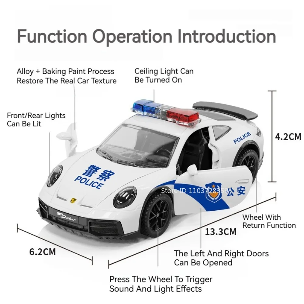 1:32 911 Dakar Model Sports Car Toys Metal Diecast Mini Supercars Sound Light Doors Opened Pull Back Decoration for Kids Gifts