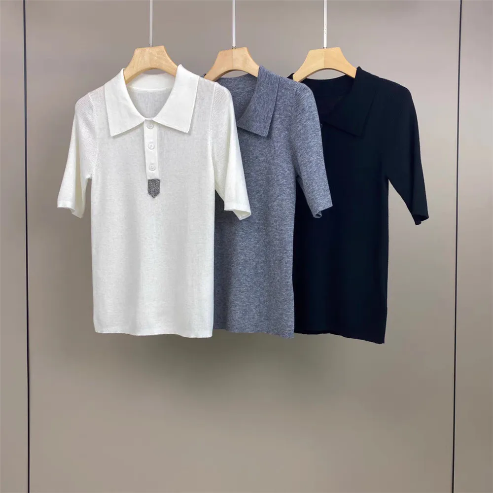 

Summer B*C Thin Wool Knitted Sweater Polo Shirt Slim Short-Sleeved Top