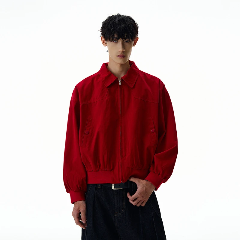 WTHT Trendy 2026 Spring Men's Solid Color Spliced Design Short Coats Fashion Turn Down Collar Zipper Casual Jackets Male 2A2673