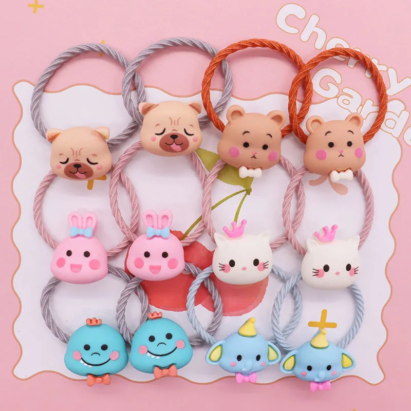 2Pcs Rabbit Cat Dog Elephant Bear Animal Hair Accessories Rubber Band Hairband Scrunchies Elastic Kids Headband Decorations Gift