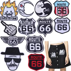 Route 66 Toppe ricamate Abbigliamento Toppe termoadesive Toppa fusibile sui vestiti Punk Hippie Rock Biker Distintivi Cucito a buon mercato