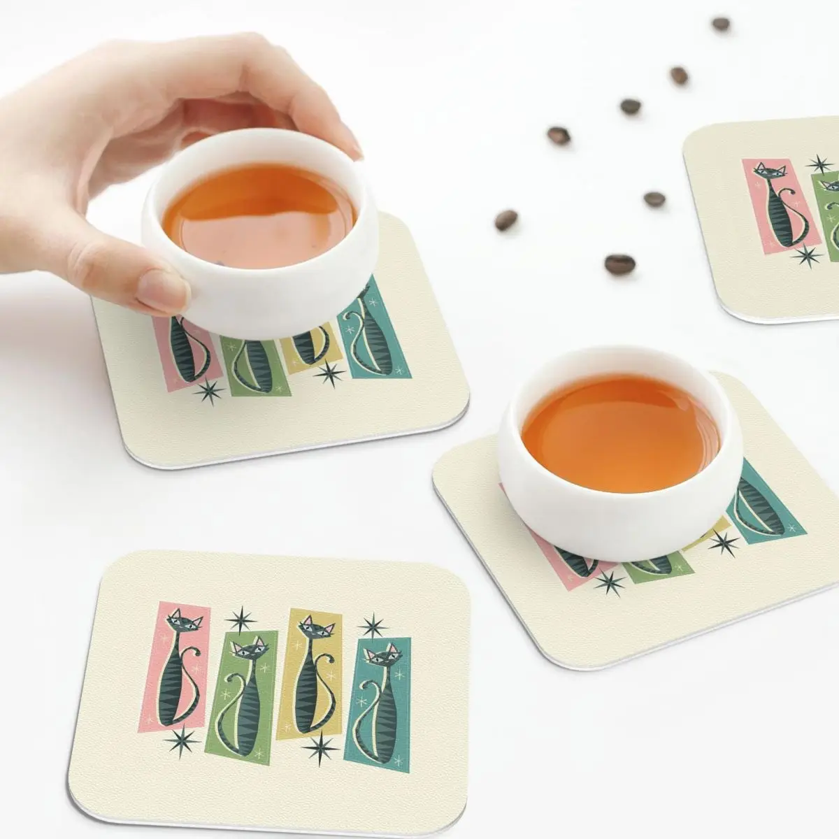 

Ретро лоскутные подставки Tabbies Studioxtine, кожаные салфетки, нескользящие изоляционные кофейные коврики, домашняя кухня, обеденные подушечки, набор из 4 шт.