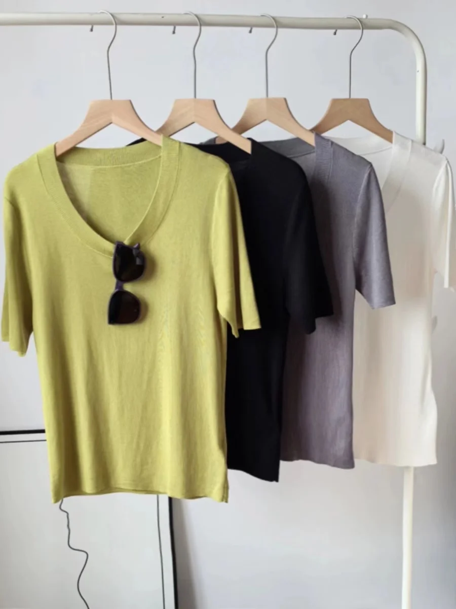 

Прохладная легкая трикотажная шелковая футболка ort Sve, летний топ, дышащий воротник с гусиным яйцом, медь, аммиак, лиоцелл, шелк