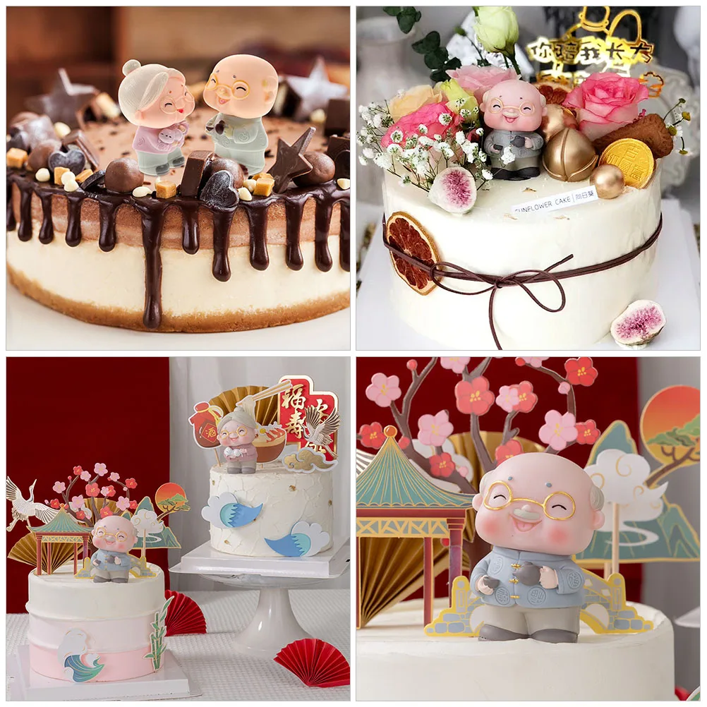 

2pcs Cake Decoration Figurines Loving Elderly Couple Miniature Statues Wedding Christmas Gifts For Parents Grandparents Home