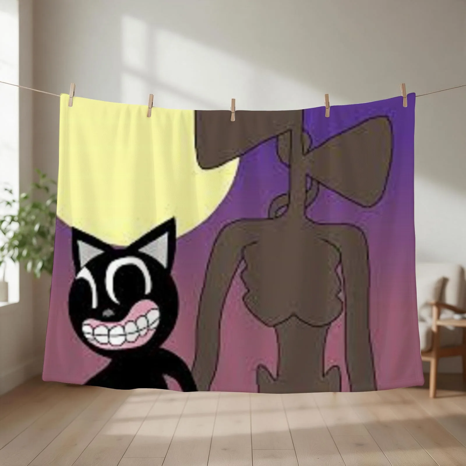 cartoon cat and siren head Throw Blanket couch cozy soft plush fuzzy picnic outdoor blanket