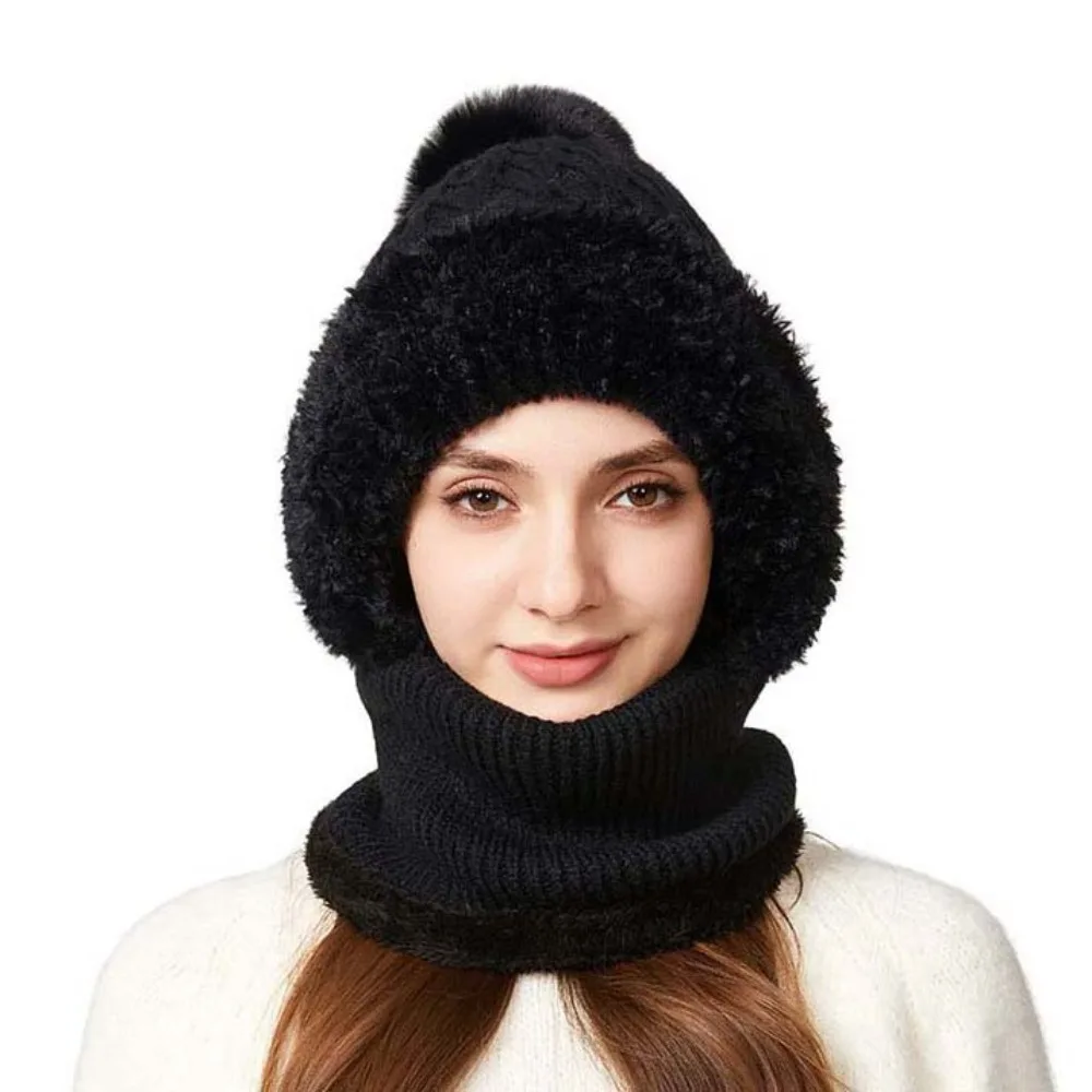

Simple Plush Winter Cap Mask Set Windproof Thicken Warm 2in1 Scarf Hat Ear Protection Neck Protector Balaclavas Hat Ski
