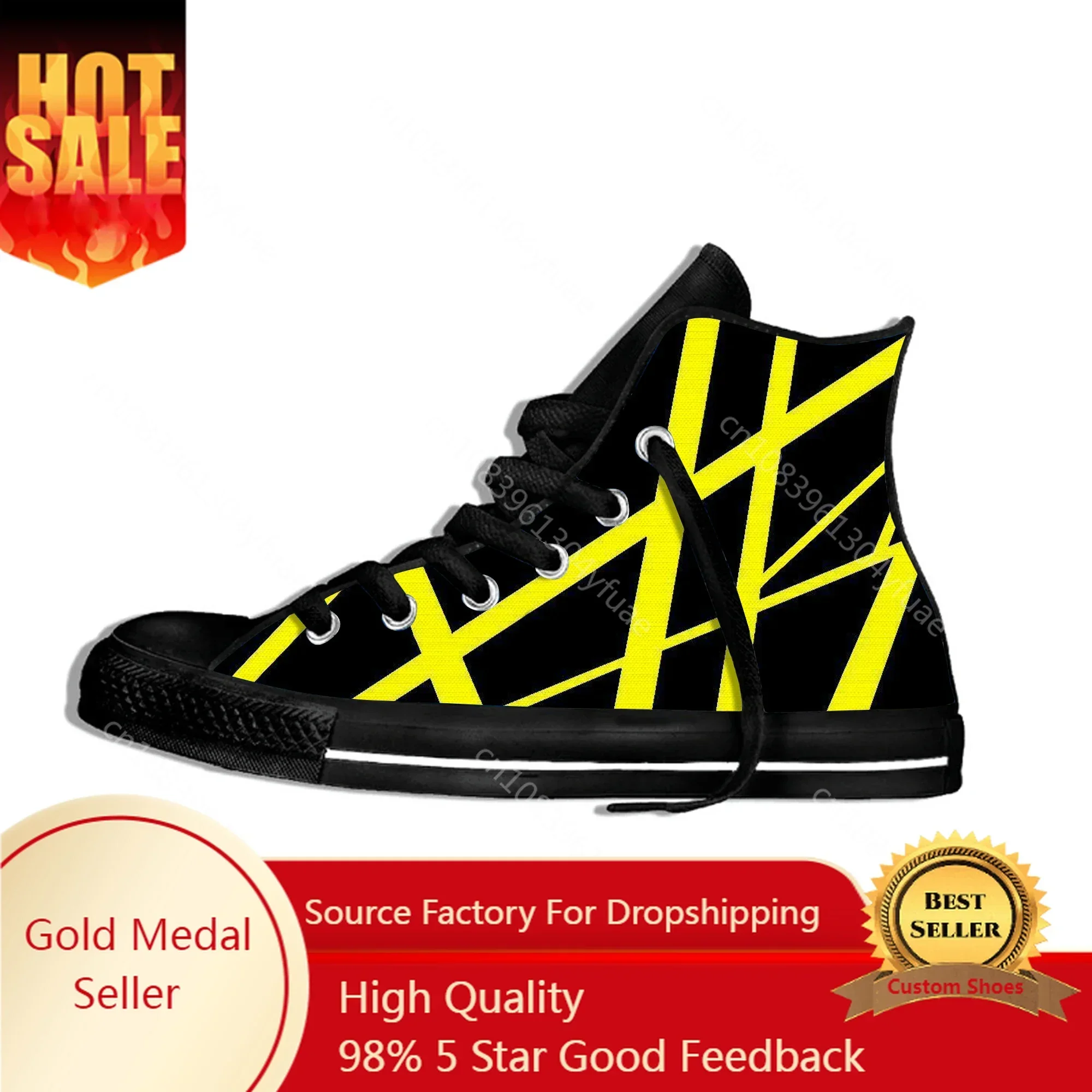 

Hot Summer Van EVH 5150 STRIPES Halen Music Rock Fashion High Top Canvas Shoes Men Women Casual Sneakers Classic Board Shoes