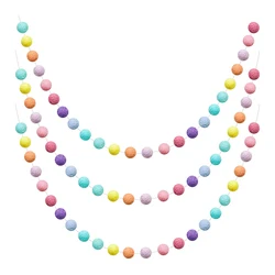 3 Pcs Wool Felt Ball Garland Colorful Pom Pom Garland for Mardi Gras Easter Halloween Thanksgiving Christmas Decor C