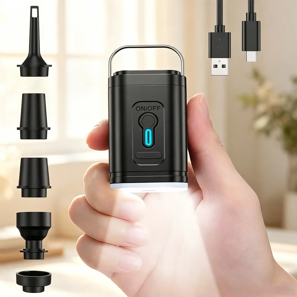 Mini Portable Air Pump 1200mAh// USB Rechargeable Wireless Inflator Deflator for Camping Mattress Pool Float Boat Fast Inflation