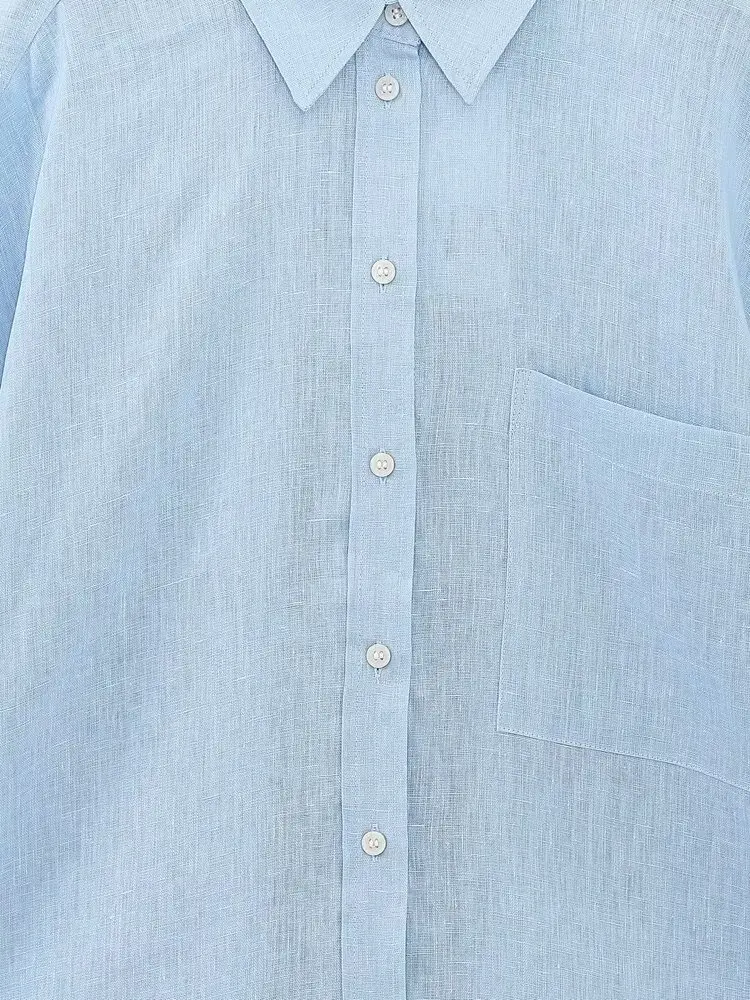 Pakaian Wanita 2025 Fashion Blus Rami Vintage Lengan Panjang Berkancing Blus Atasan Blusas