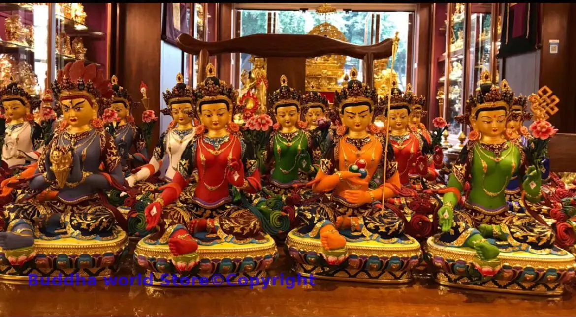 Exclusive A set 21P Buddhism TOP quality colored drawing Tara Guanyin goddess COPPER Buddha HOME temple altar Worship statue