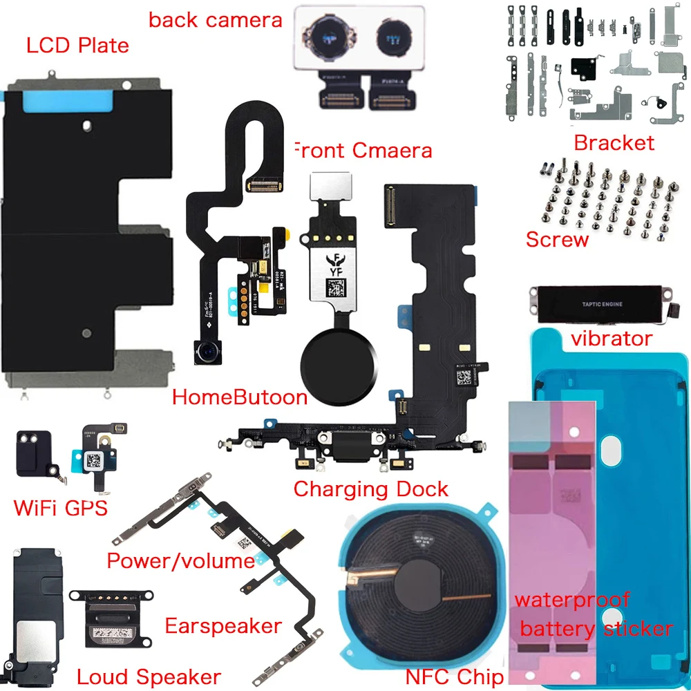 Full Internal Parts For iPhone 6 6P 6S 7 8 Plus Home Button Rear Front Camera Power Volume Charging Flex Cable Loud Speaker