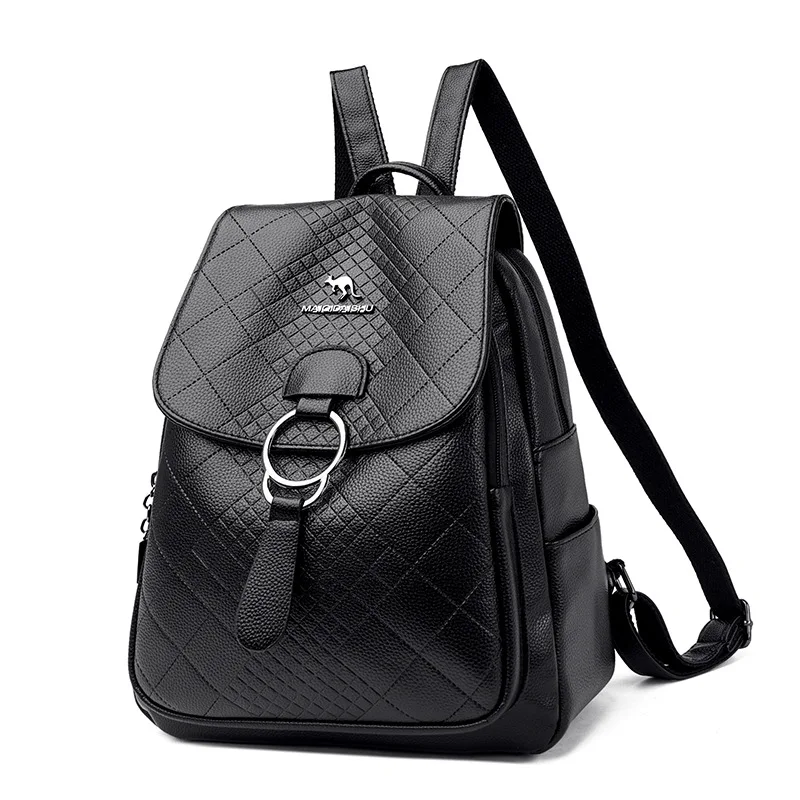 حقيبة مدرسية بسيطة من جلد البولي يوريثان للنساء، حقيبة ظهر صغيرة للسفر متعددة الجيوب وخفيفة الوزن للنساء #5