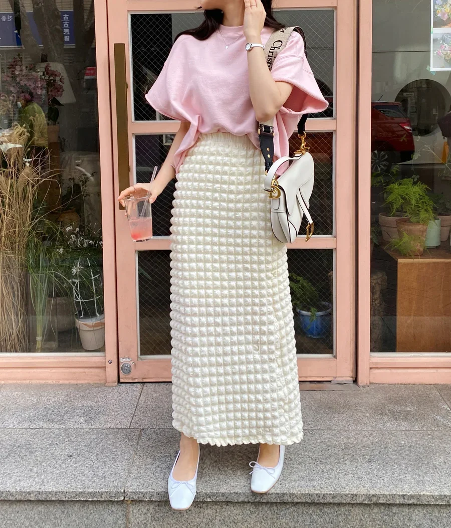 Korean Style Chic Pop Bubble Plaid Long One Step Skirts for Women Spring Summer Autumn Lady Elegant Slim Skirt Cheap Wholesale