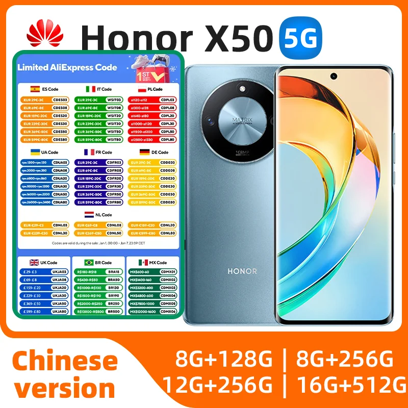 HONOR X50 5G Mobile phone 6.78inches 5800mAh Battery 108 MP main camera AMSnapdragon 6 Gen 1 OLED Original used phone