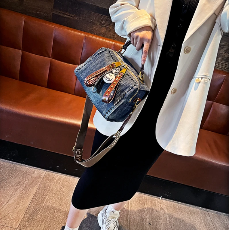 Retro High-end Fashion Denim Handbag for Women 2024 New Casual Pillow Shoulder Bag for Mothers One Shoulder Crossbody Bag