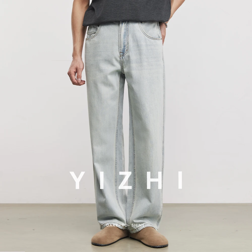 Fashion Men's American Retro Washed Jeans 2026 Summer Loose Minimalist Clean Fit Streetwear Straight Leg Casual Pants