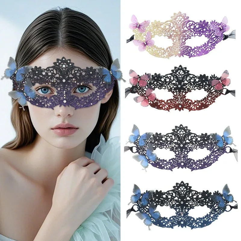 Máscara de encaje de mariposa Sexy para mujer, máscara de media cara para fiesta veneciana, suministros de Cosplay para actuación de Halloween, máscara de ojos hueca