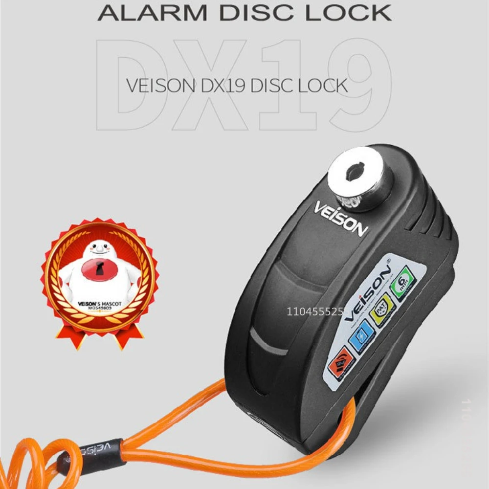 VEISON Disc Brake Lock Motorcycle Alarm Lock Anti-Theft 130db Motorcycle Lock with Reminder Cable Scooter Bike Brake Rotor Locks