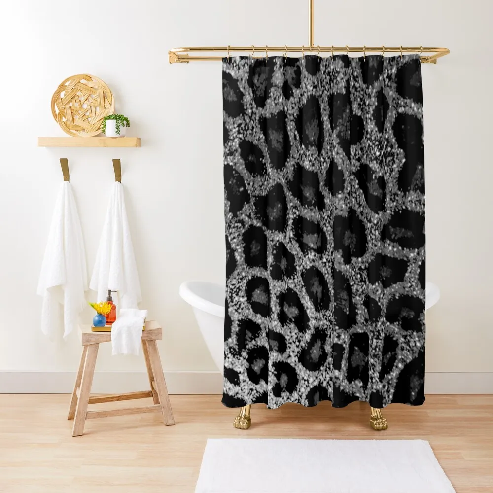 BLACK SILVER GLITTER LEOPARD PRINT Shower Curtain Curtain Shower Elegant Bathroom Curtain Set For Bathroom