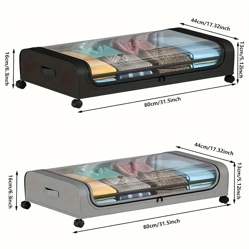 

1/2 piece large-capacity wheeled under-bed storage box, storage bag with zipper and observation window