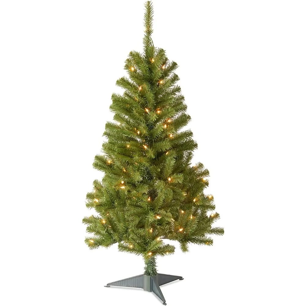 Pre-Lit Artificial Full Christmas Tree, Green, Canadian Fir Grande, White Lights, Includes Stand, 4 Feet