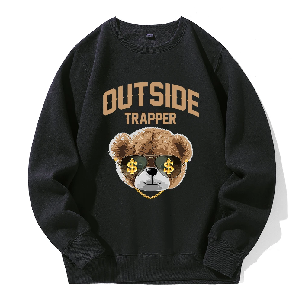 Outside Trapper Rich Cool Teddy Bear Hooded Men Fashion Street Tide Hoodies Basic Loose Oversize Sweatshirts O-Neck Fleece Hoody