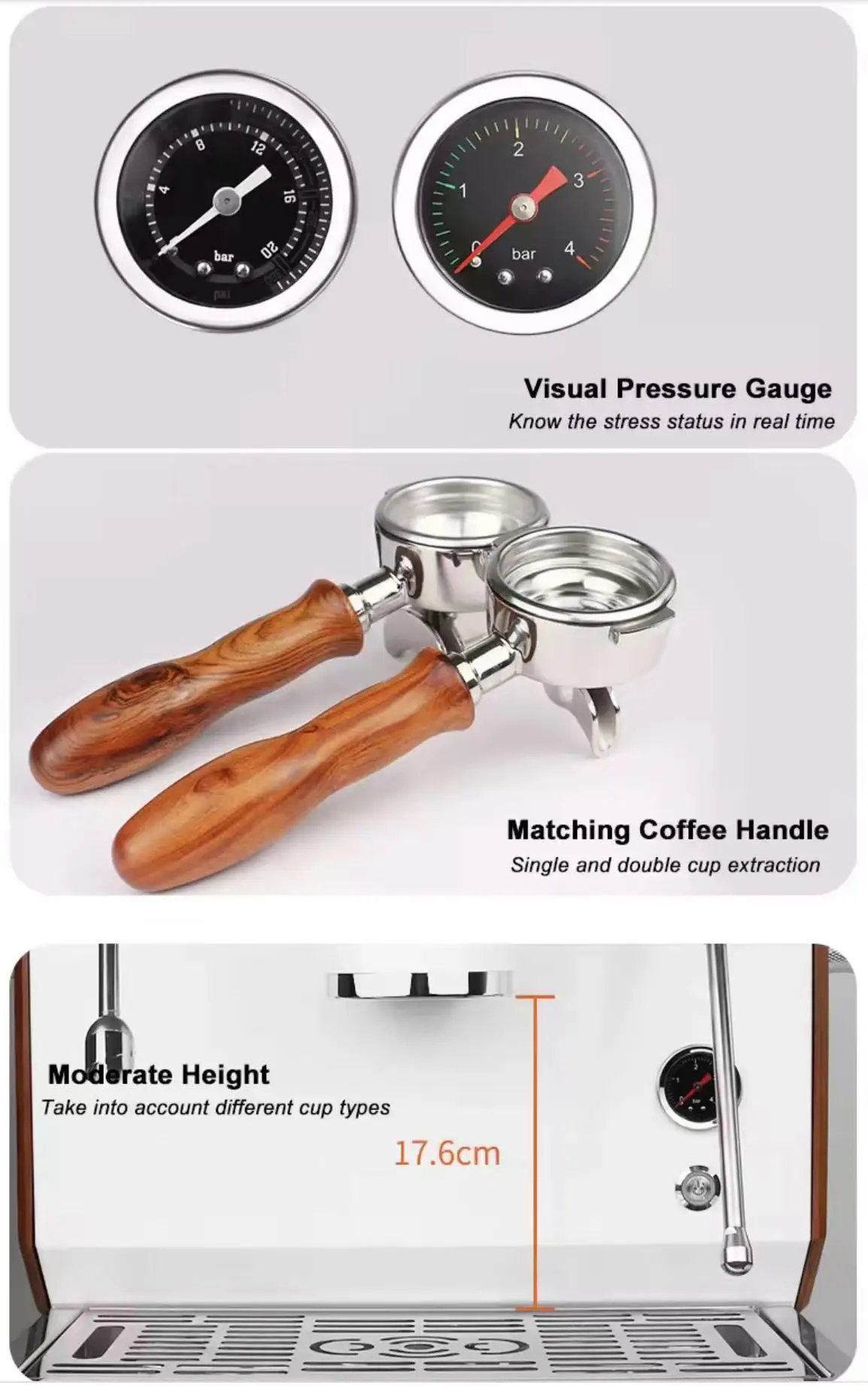 Boiler Machine for Hotels and RVs EU Plug New Style Professional Electric Stainless Steel Espresso Coffee Maker Semi-Automatic