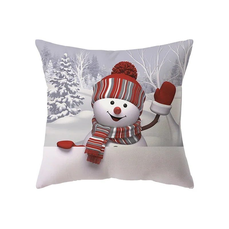 Cute Snowman Merry Christmas Print Pattern Cushion Cover Home Living Room Sofa Decoration Square Pillow