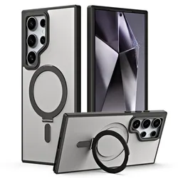 Metal Ring Stand Matte Magnetic Case for Magsafe Samsung Galaxy S24 Ultra S24 Plus S24Ultra with Lens Protector Macsafe Cover