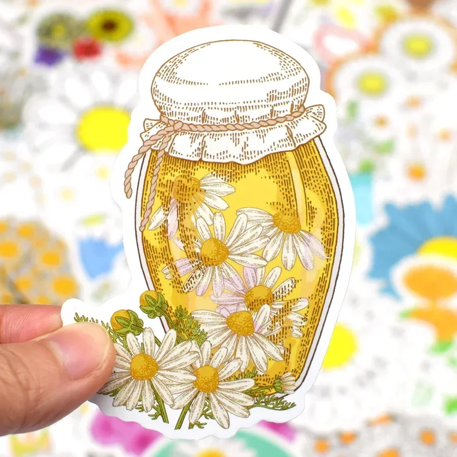 50 PCS Daisy Stickers Cute Flower Anime Stickers for Laptop Skateboard Guitar Luggage Bicycle Motor Car Decal Waterproof Sticker
