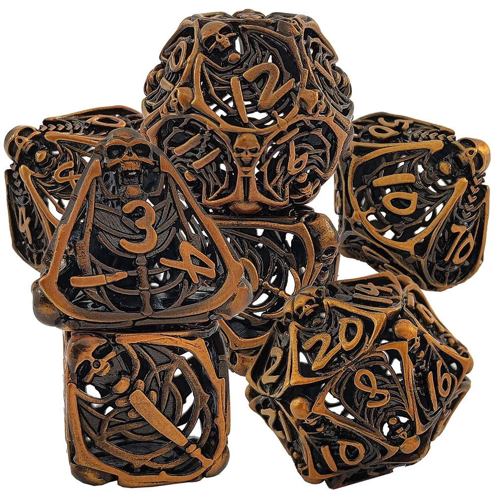 7Pcs/Set DND Hollow Copper Metal Dice Polyhedral D&D Dice D+D Used For Dungeon and Dragon Pathfinder Role Playing Game(RPG)/MTG