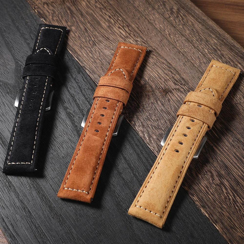 Genuine Suede Watch Strap 22mm 24mm Vintage Style Leather Wristband Quick Release Soft Watchband for Panerai for Men