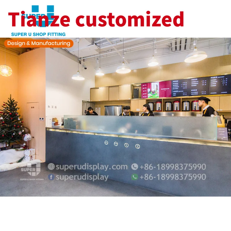 

(Customized) Customized Luxury Bubble Tea Kiosk Counter Shop Interior Design Milk Tea Store Display Furniture Boba Kiosk