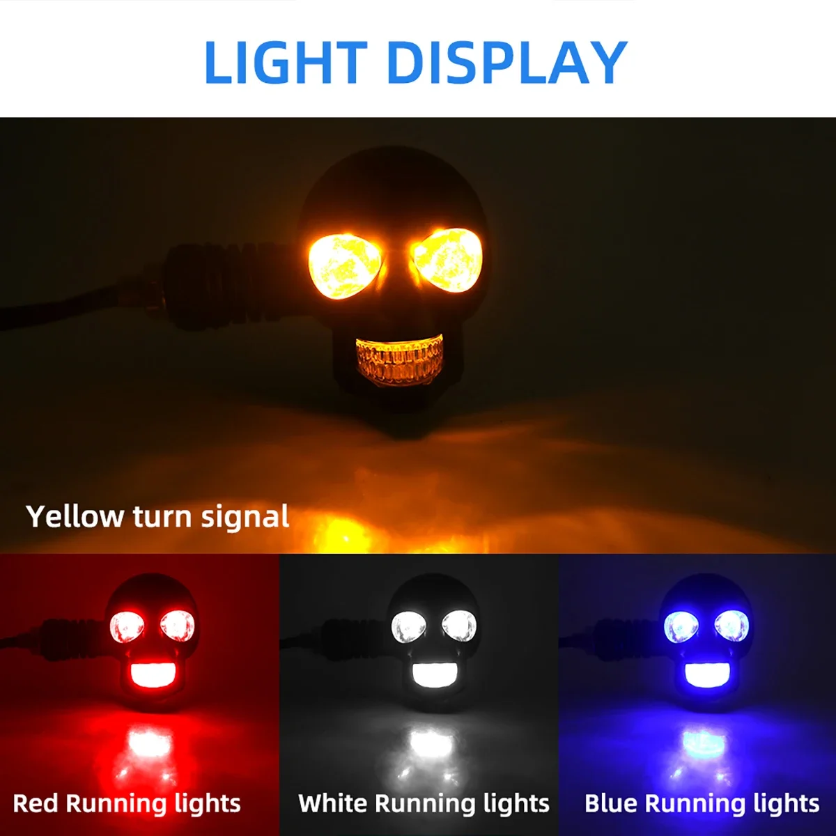 Skull Motorcycle Indicator Dual Color Motorbike Scooter Front Rear Turn Signal Lights 12V White/Red/Blue & Yellow Running Lamp