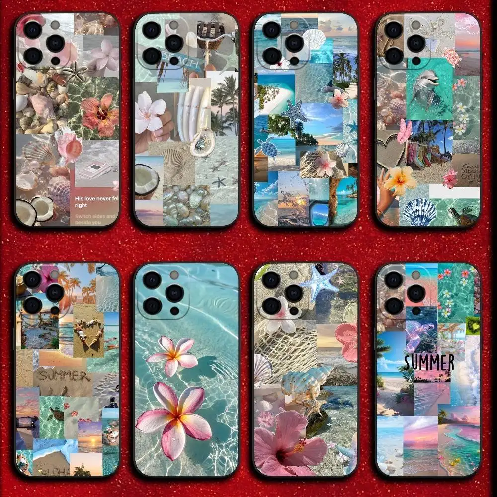 

Summer beach seaside Phone Case For iPhone 16,15,14,13,12,11,Pro,XS,Max,XR,Plus,E,Mini Shockproof Black Cover