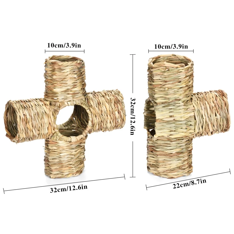 Grass House for Rabbits Bunny Chew Toys Natural Straw Woven Tunnel Tube Nest for Hamsters Chinchillas Small Animals