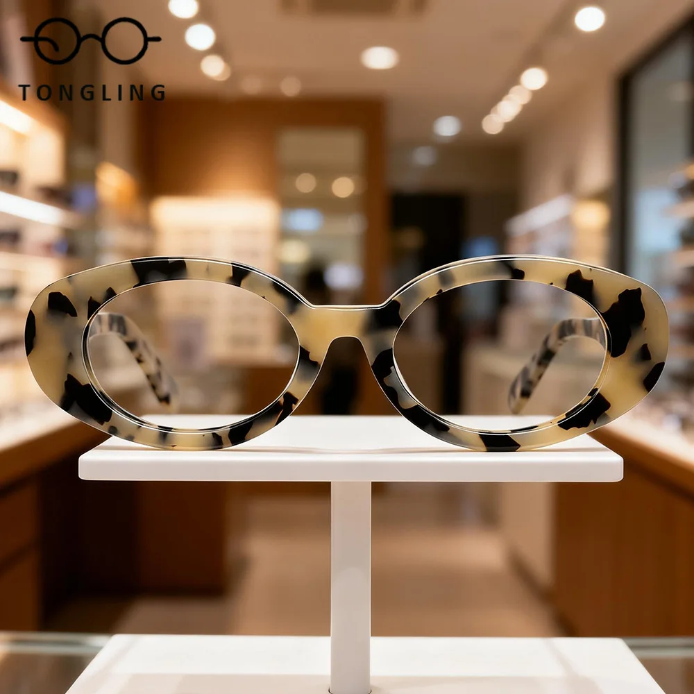 2026 High-Quality Fashion Women Retro Leopard Print Oval Glasses Handcrafted high-End Acetate Unique Personalized Eyeglass Frame